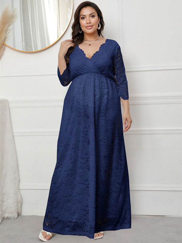 Stilla | Elegante Blonde Broderi V-hals Fest Maxi Kjoler Ceremonielle Premammaer