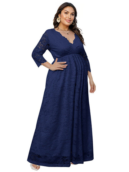 Stilla | Elegante Blonde Broderi V-hals Fest Maxi Kjoler Ceremonielle Premammaer