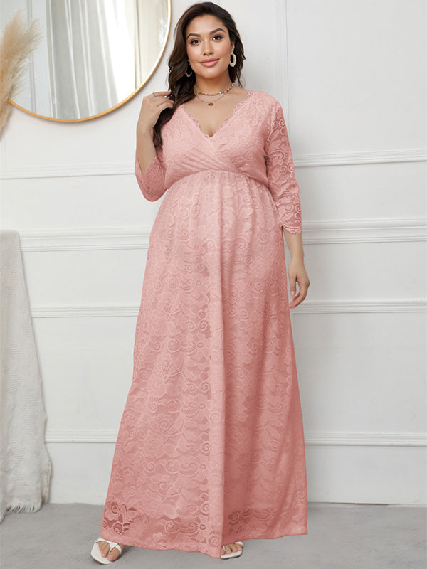 Stilla | Elegante Blonde Broderi V-hals Fest Maxi Kjoler Ceremonielle Premammaer