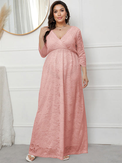 Stilla | Elegante Blonde Broderi V-hals Fest Maxi Kjoler Ceremonielle Premammaer