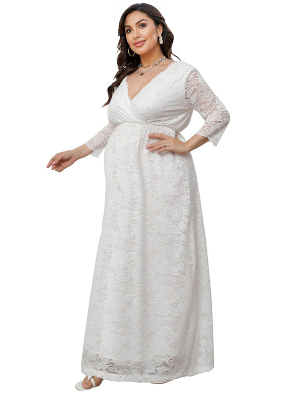 Stilla | Elegante Blonde Broderi V-hals Fest Maxi Kjoler Ceremonielle Premammaer