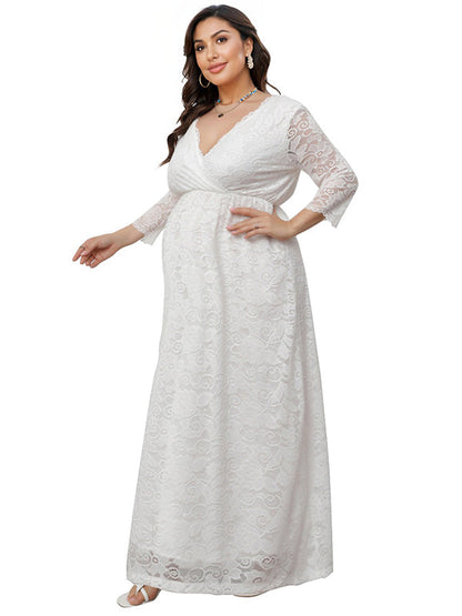 Stilla | Elegante Blonde Broderi V-hals Fest Maxi Kjoler Ceremonielle Premammaer