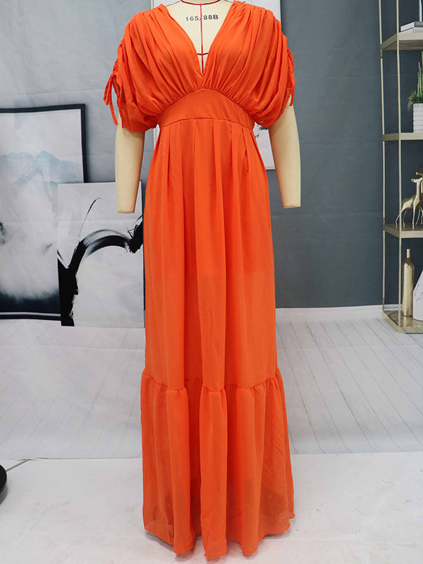 Stilla | Orange Chiffon V-hals Uden Ryg Fest Maxi Kjoler Ceremonielle Premaman