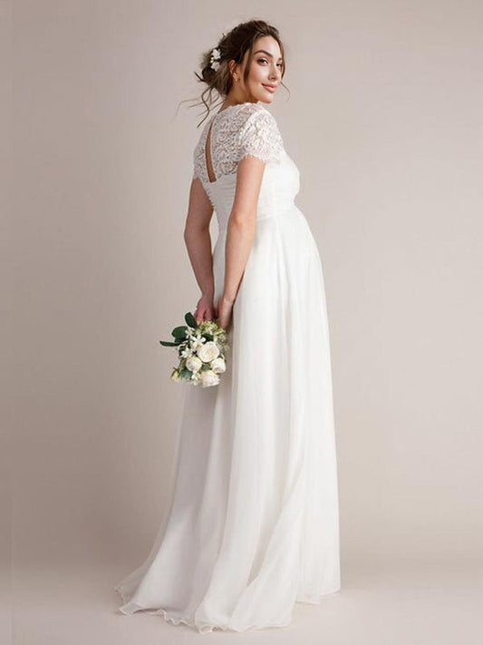 Stilla | Hvid Blonder Kortærmet Brud Maximale Ceremonielle Graviditetskjoler