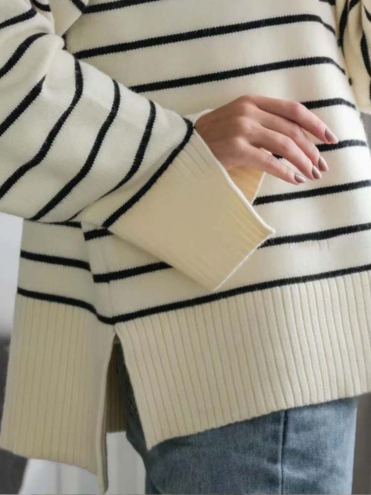 Stilla | Bluse Ivy i Stribet Netlook Med Lynlås Uddybning