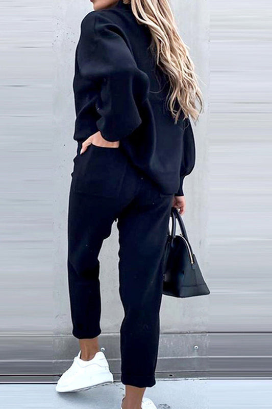 Stilla | Langeærmet Sweatshirt Jumpsuit Med Ståkrave Og Pufærmer