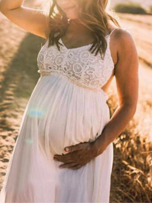 Stilla | Patchwork Underkjole Dyb V-udskæring Bohemia Kjoler in Blonde Gravid