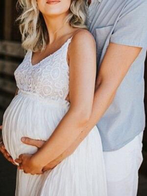 Stilla | Patchwork Underkjole Dyb V-udskæring Bohemia Kjoler in Blonde Gravid