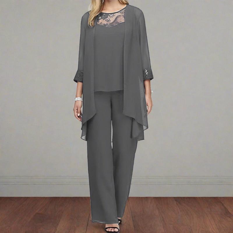 Stilla | Hals Blonde Chiffon Cardigan & Lige Bukser