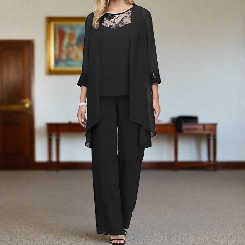 Stilla | Hals Blonde Chiffon Cardigan & Lige Bukser