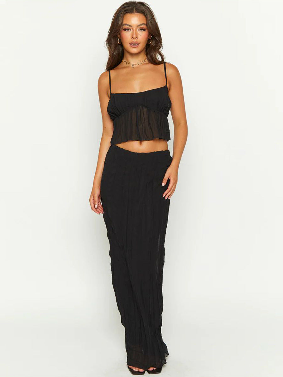 Dame elastisk chiffon maxikjole med moderne skørt og forførende design Stilla