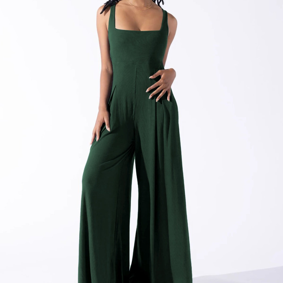Dame jumpsuit med bred ben og kvadratisk udskæring Stilla