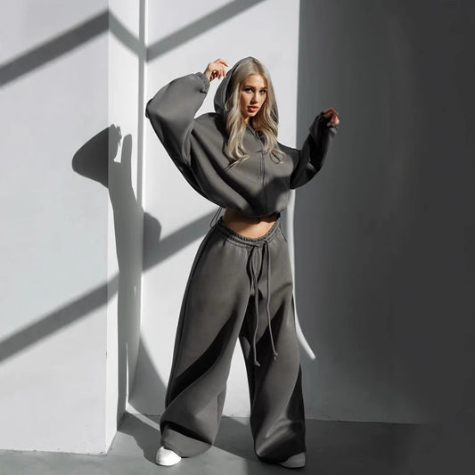 Dame mode hættetrøje sæt med elastisk bund Stilla