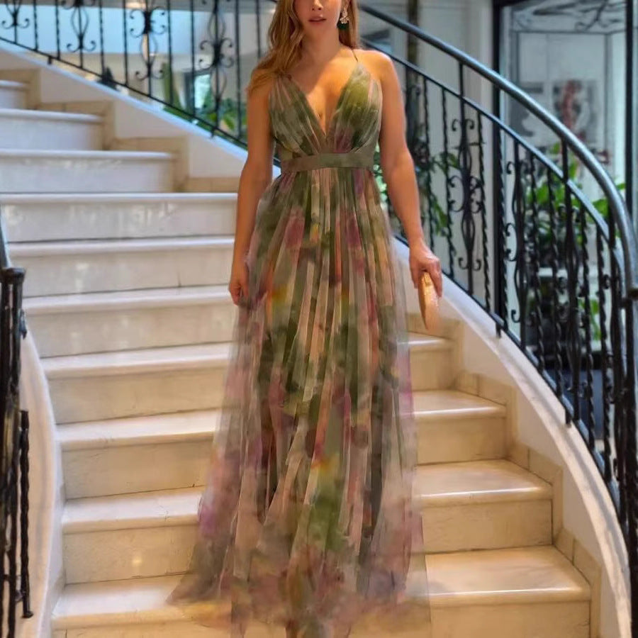 Dame Elegant A-linje Maxi kjole med dyb udskæring Stilla