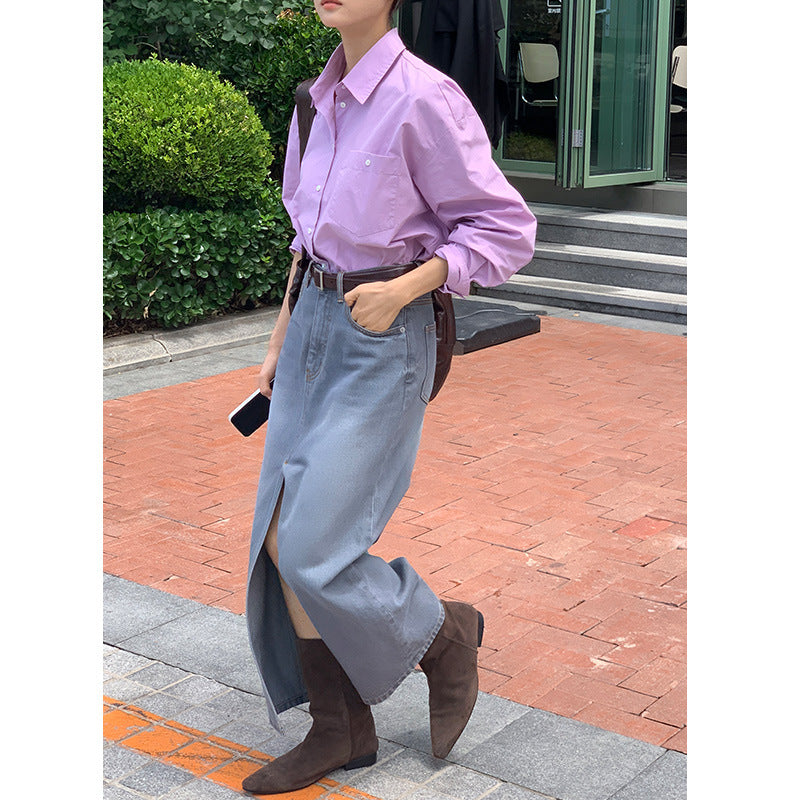 Dame Denim Maxiskørt med elegant snit og praktiske lommer Stilla