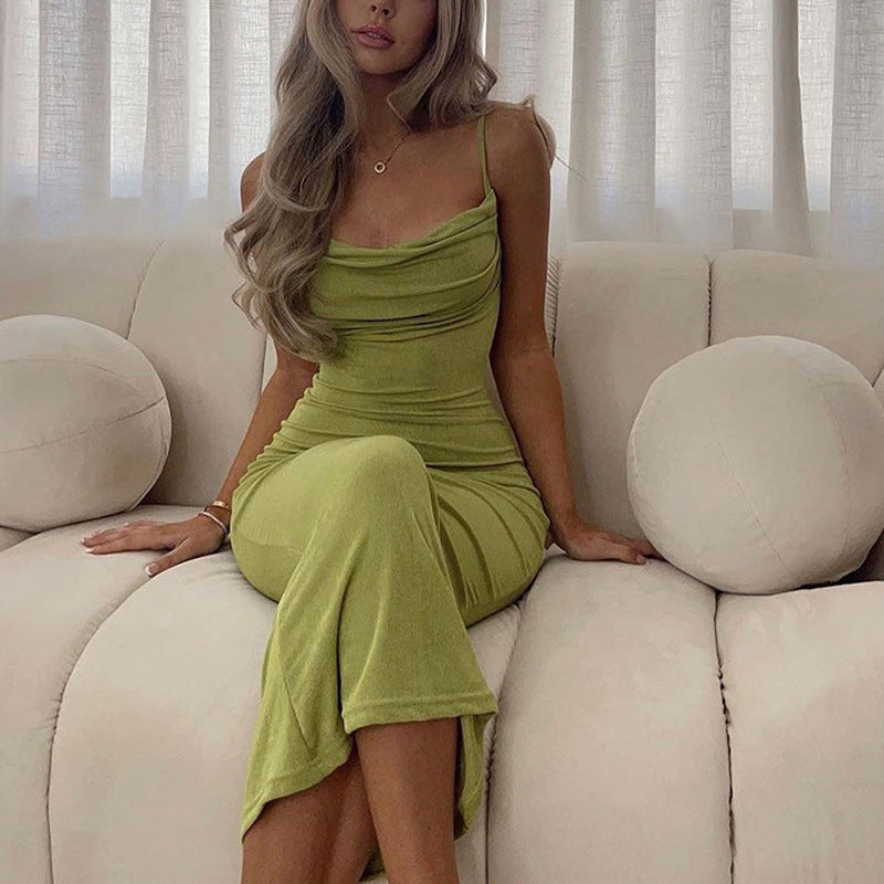 Dame Eksklusiv Maxikjole med rynket overdel og forførende V-udskæring Stilla