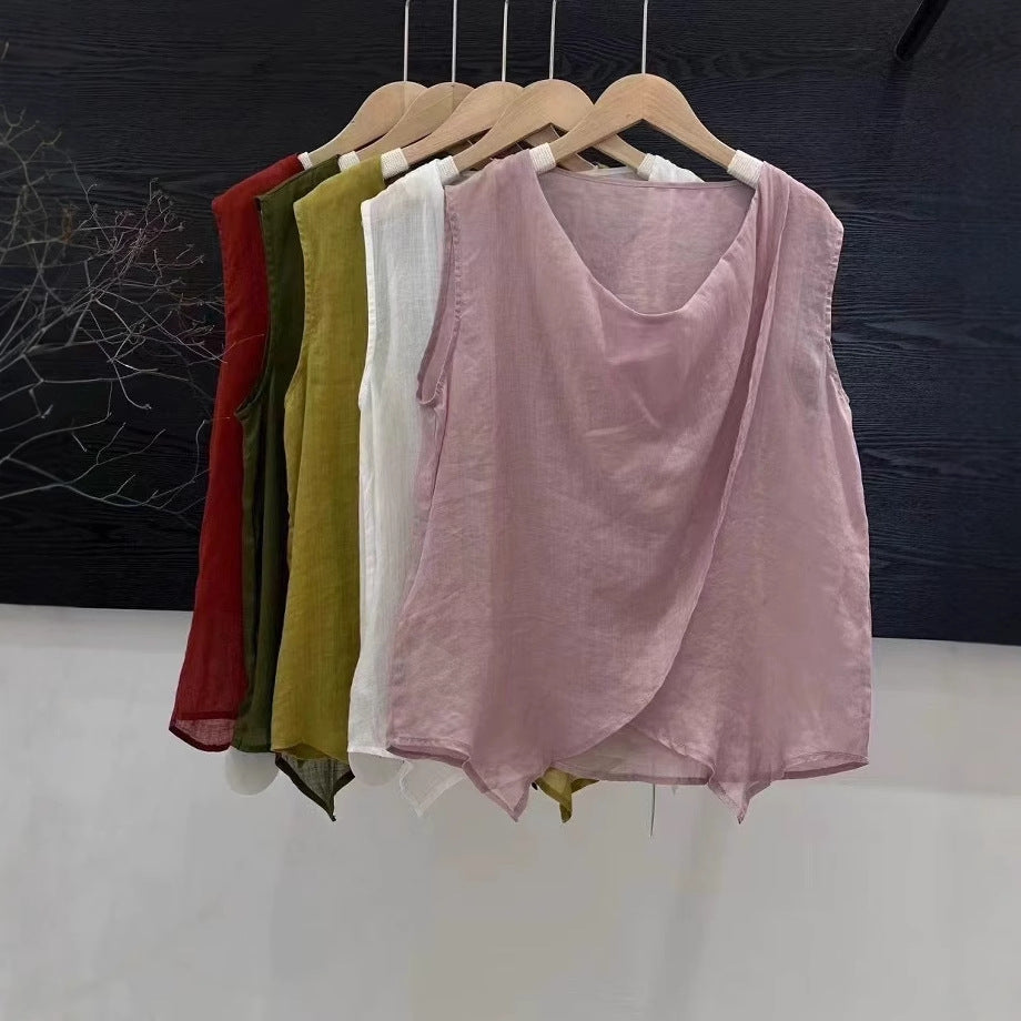 Dame Draperet Linned Ærmeløs Top Stilla