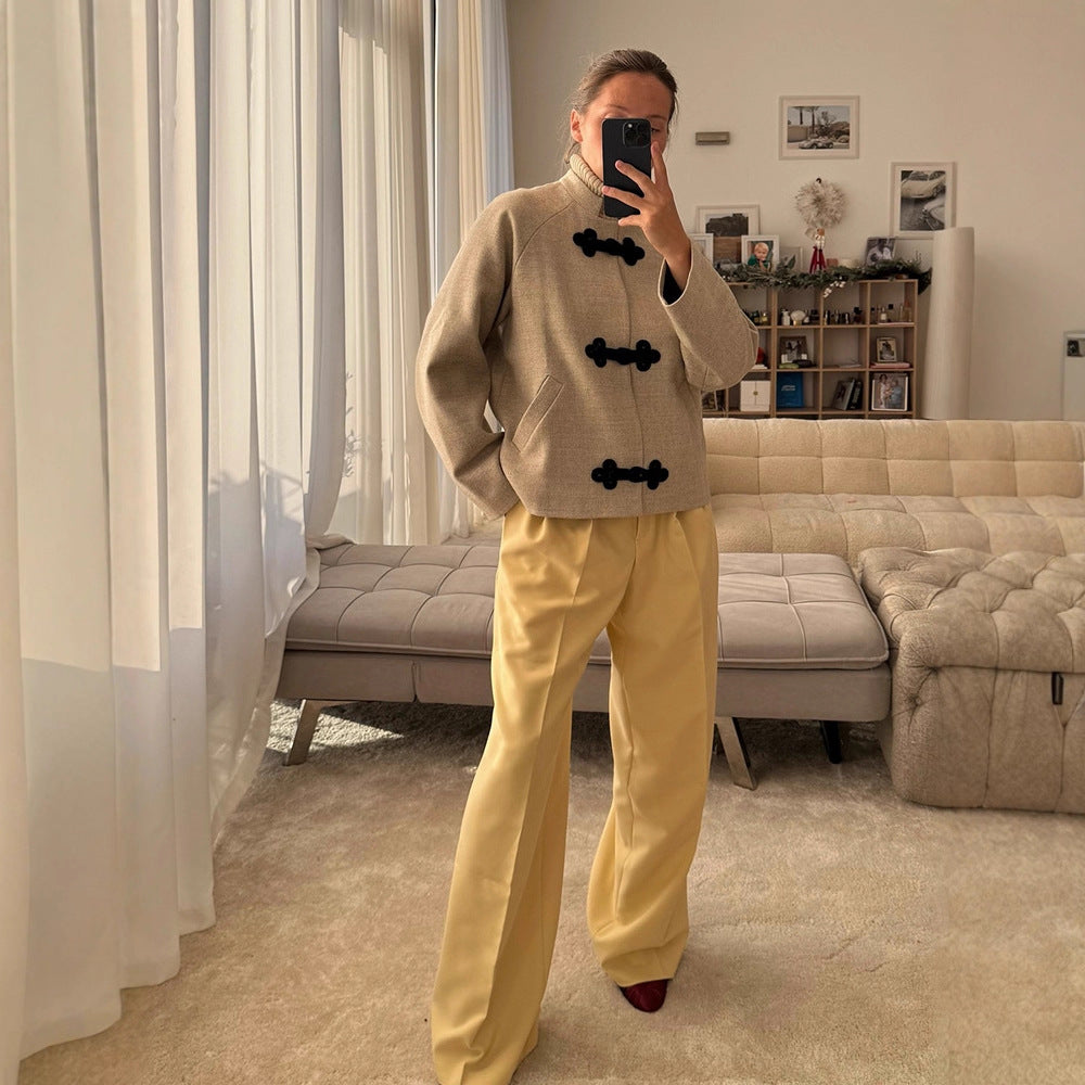 Dame elegant Cabanjakke med dekorativ knaplukning Stilla