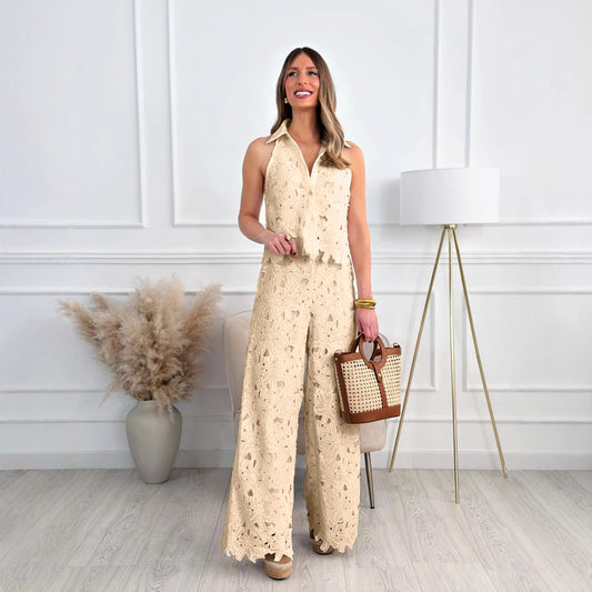 Dame Elegant Jumpsuit med spidsdetaljer og bredt ben Stilla