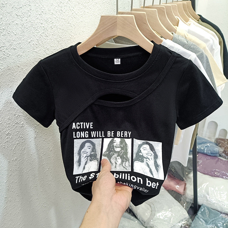 Femme Artistic Cut-Out Grafik T-Shirt Stilla