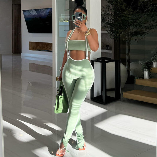 Dame Sporty Jumpsuit med justerbare stropper og sidelange kontraststriber Stilla