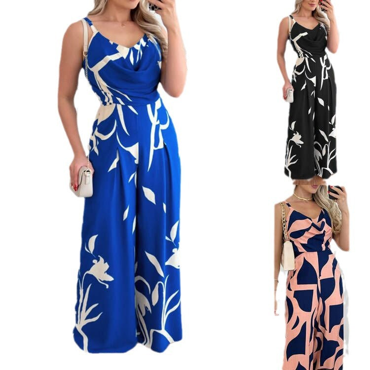 DameElegant Jumpsuit med drapering og blomstermønster Stilla