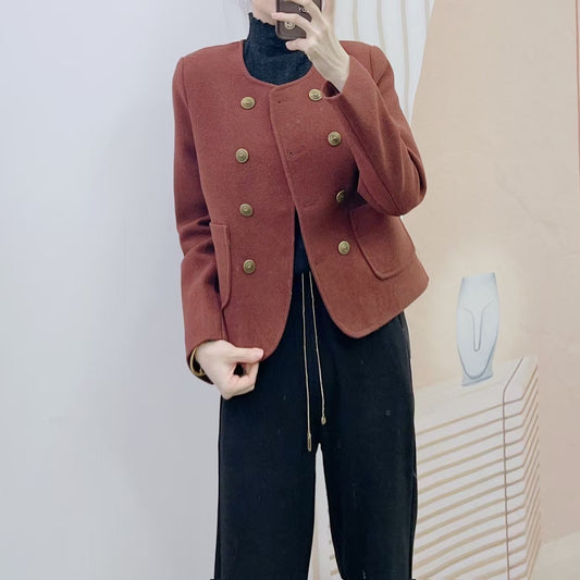 Dame elegant Boucle-jakke med dobbelt knaplukning og praktiske lommer Stilla