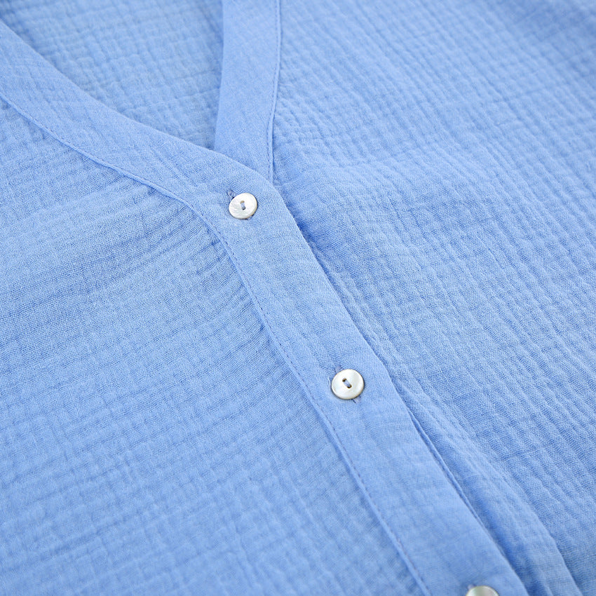 Dame afslappet cropped blusesæt med taljerbar knude Stilla