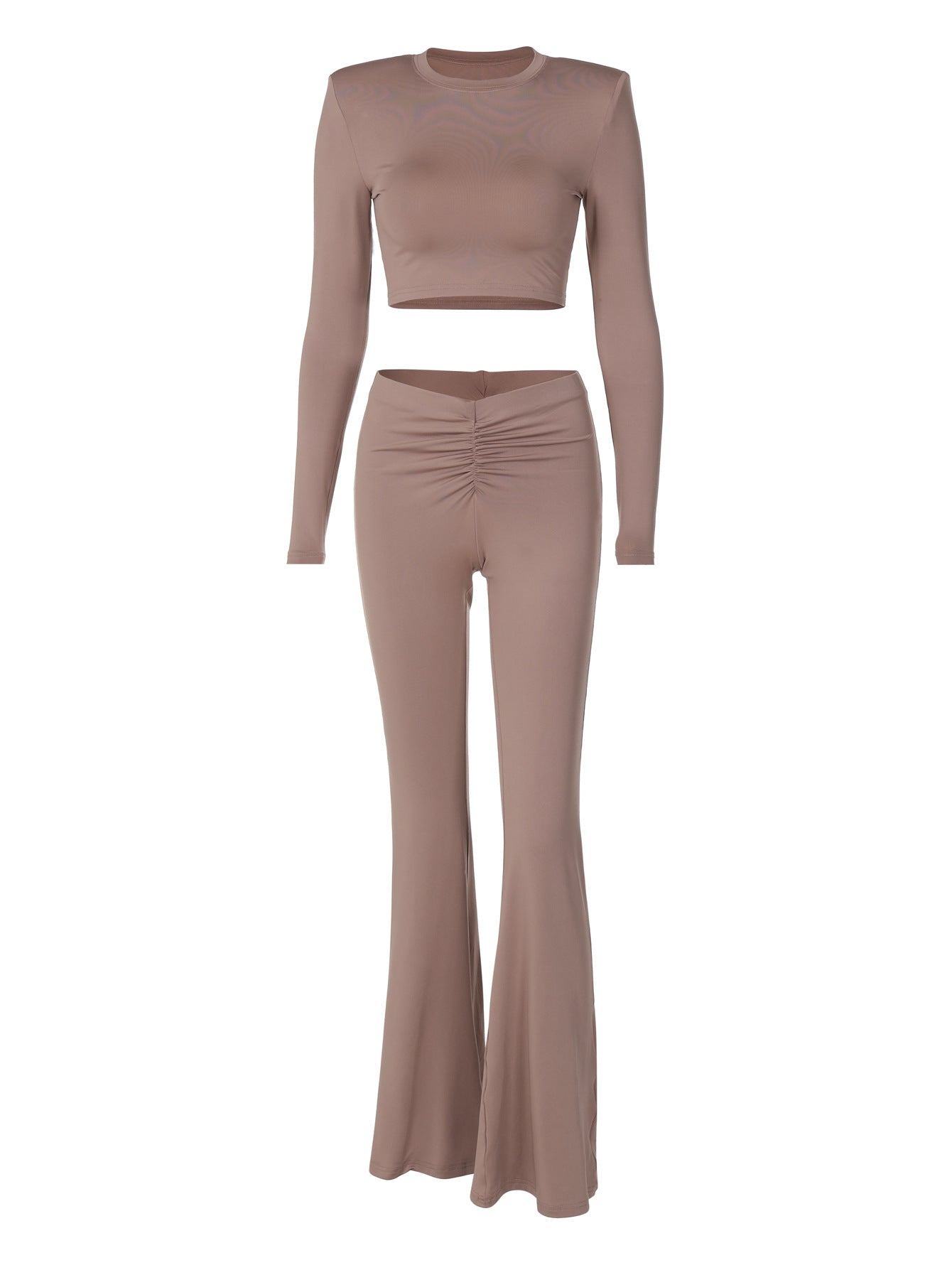 Dame Crop-Top og Flared-Bukser-Sæt med elegant rynkning og smart design Stilla