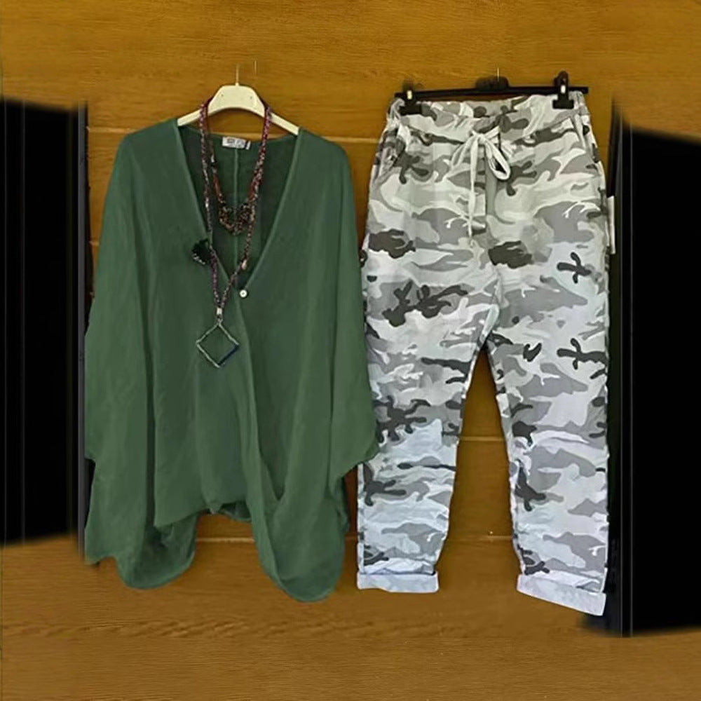 Dame afslappet Overcut Tunika og cargobukser i camouflage-stil Stilla