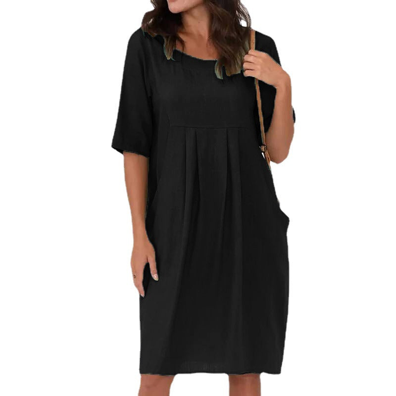 Dame afslappet midikjole med folder og praktiske lommer Stilla