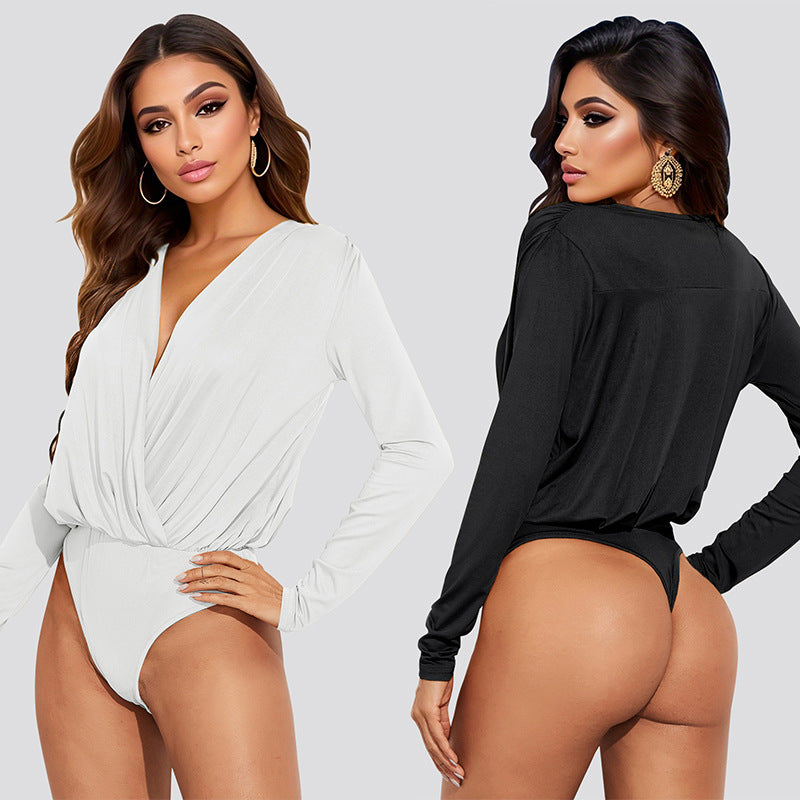 Dame Elegant Bodystocking med V-udskæring og lange ærmer Stilla