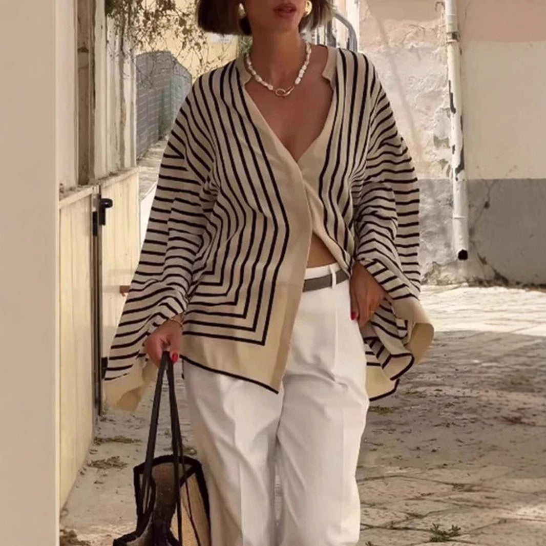 Dame Elegant Kimono-Jakke med moderne stribemønster og afslappet snit Stilla