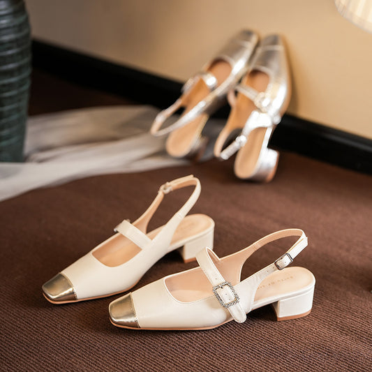Dame elegante Slingback blokhæle sko med metallic tå Stilla
