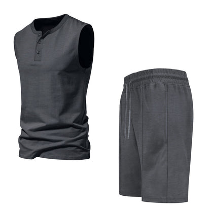 Herrer ærmeløs træningsoverdel og shorts-sæt lavet af åndbart materiale Stilla