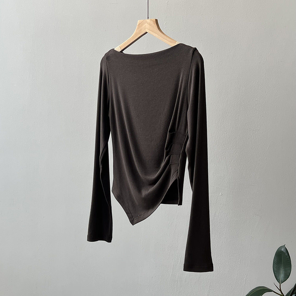 Dame afslappet langærmet skjorte med asymmetrisk snit og raffineret draperingsdesign Stilla