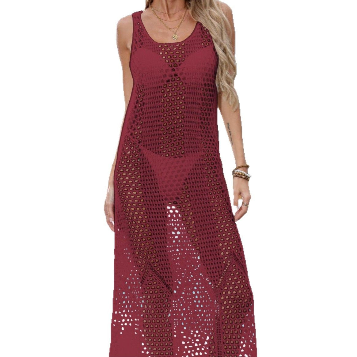 Dame Åben-Webart Mesh Cover-Up Kjole Stilla