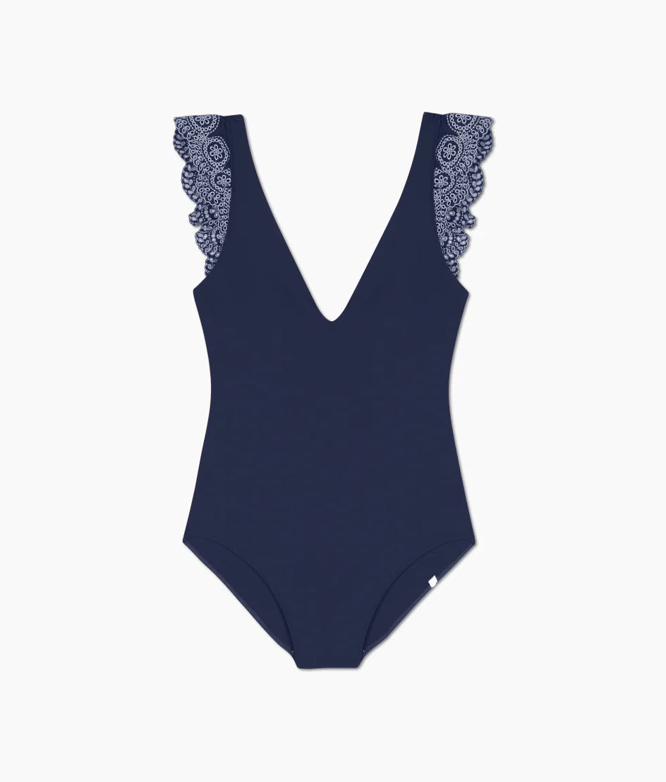 Dame Elegant Enkelt Badeanstøj med Spidsærmer Stilla