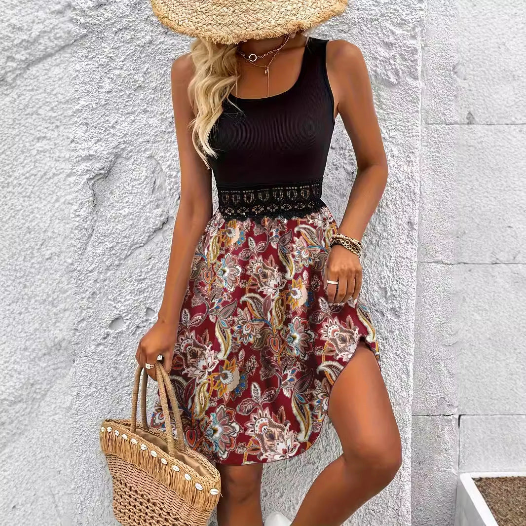 Dame A-linje Blomsterprint Kjole Stilla