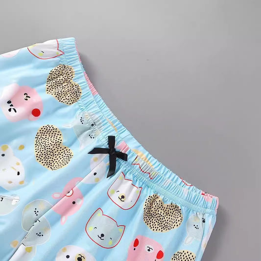 Dame Crop-Top og Shorts Sæt med sødt dyremotiv Stilla