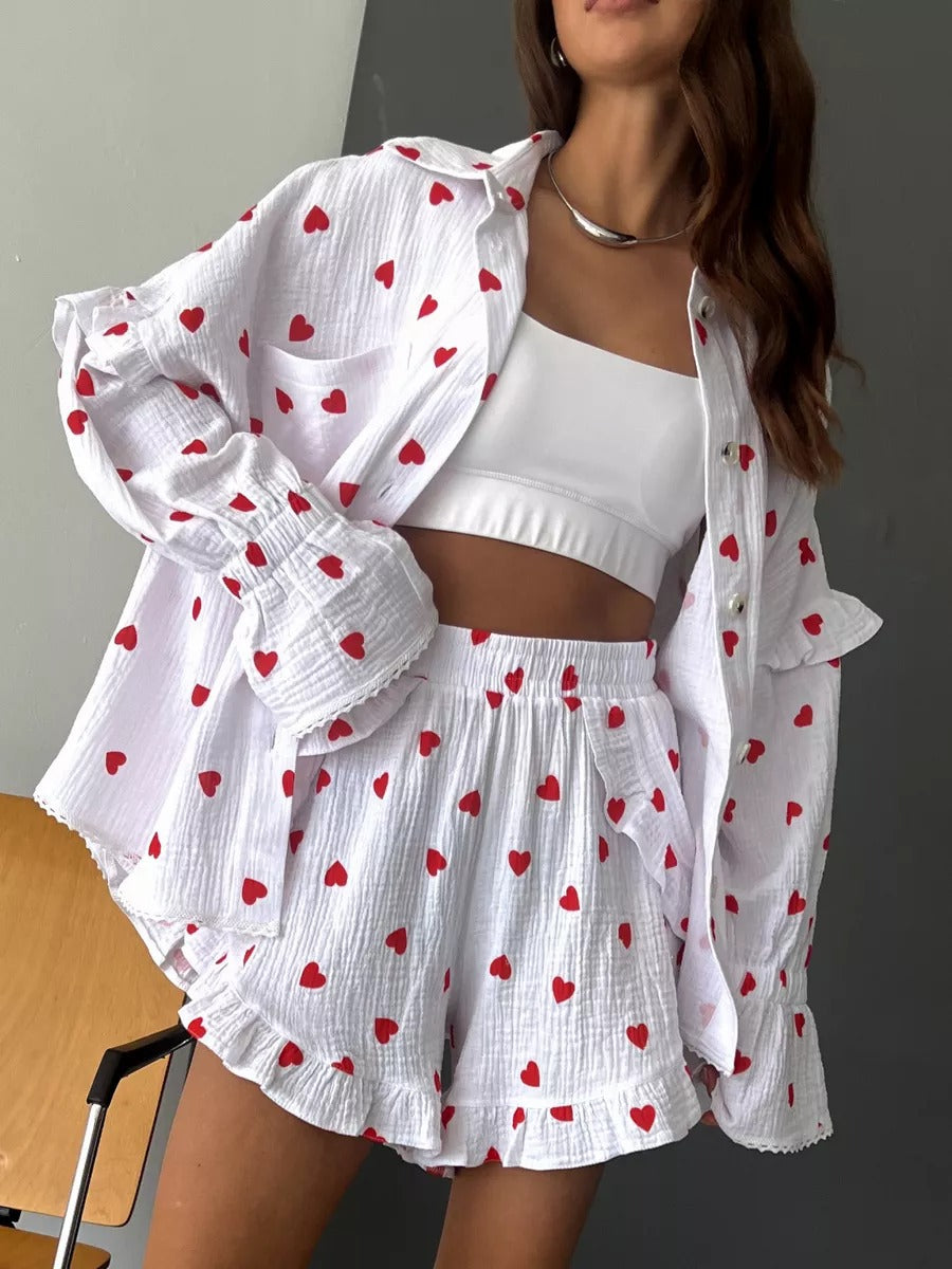 Dame afslappet bluse og shorts sæt Stilla