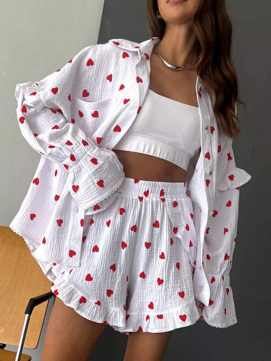 Dame afslappet bluse og shorts sæt Stilla