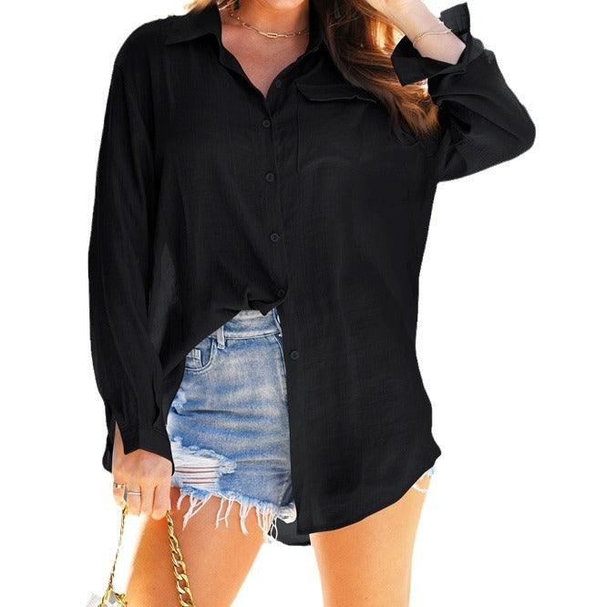 Dame afslappet blusejakke med lange ærmer og strømmende snit Stilla