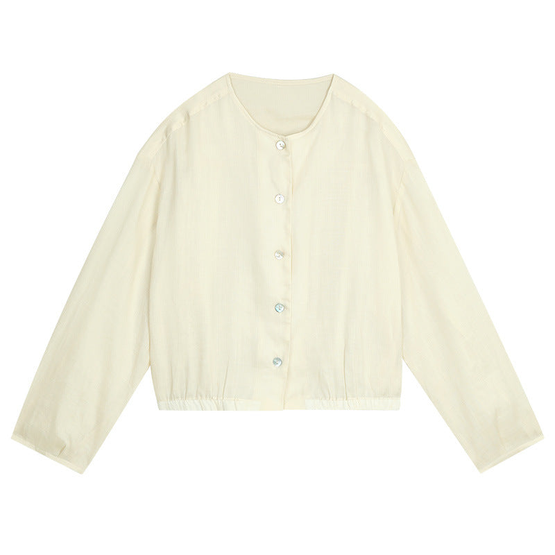 Dame afslappet blusejakke med knaplukning og elastisk kant Stilla