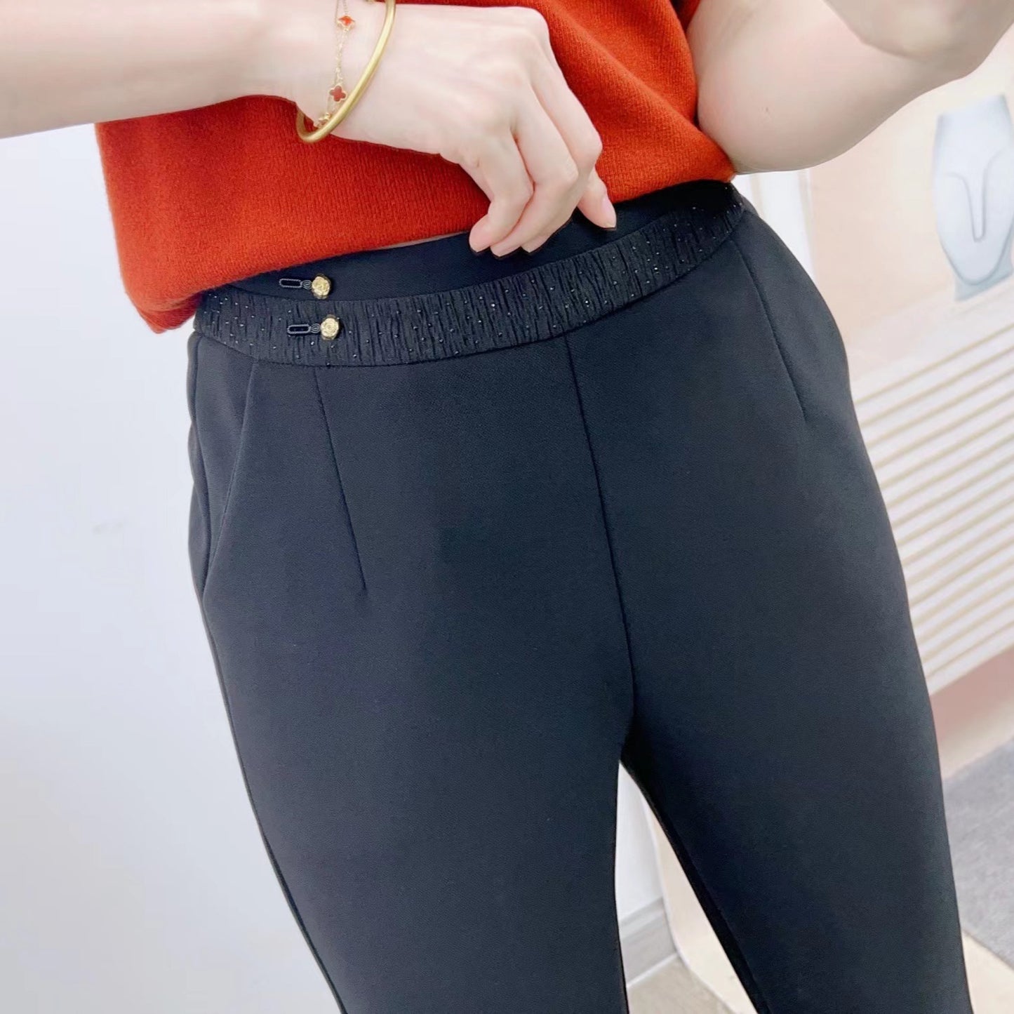 Dame Elegant Høj Talje Stofbukser med komfortabel Stretch og sidelommer Stilla