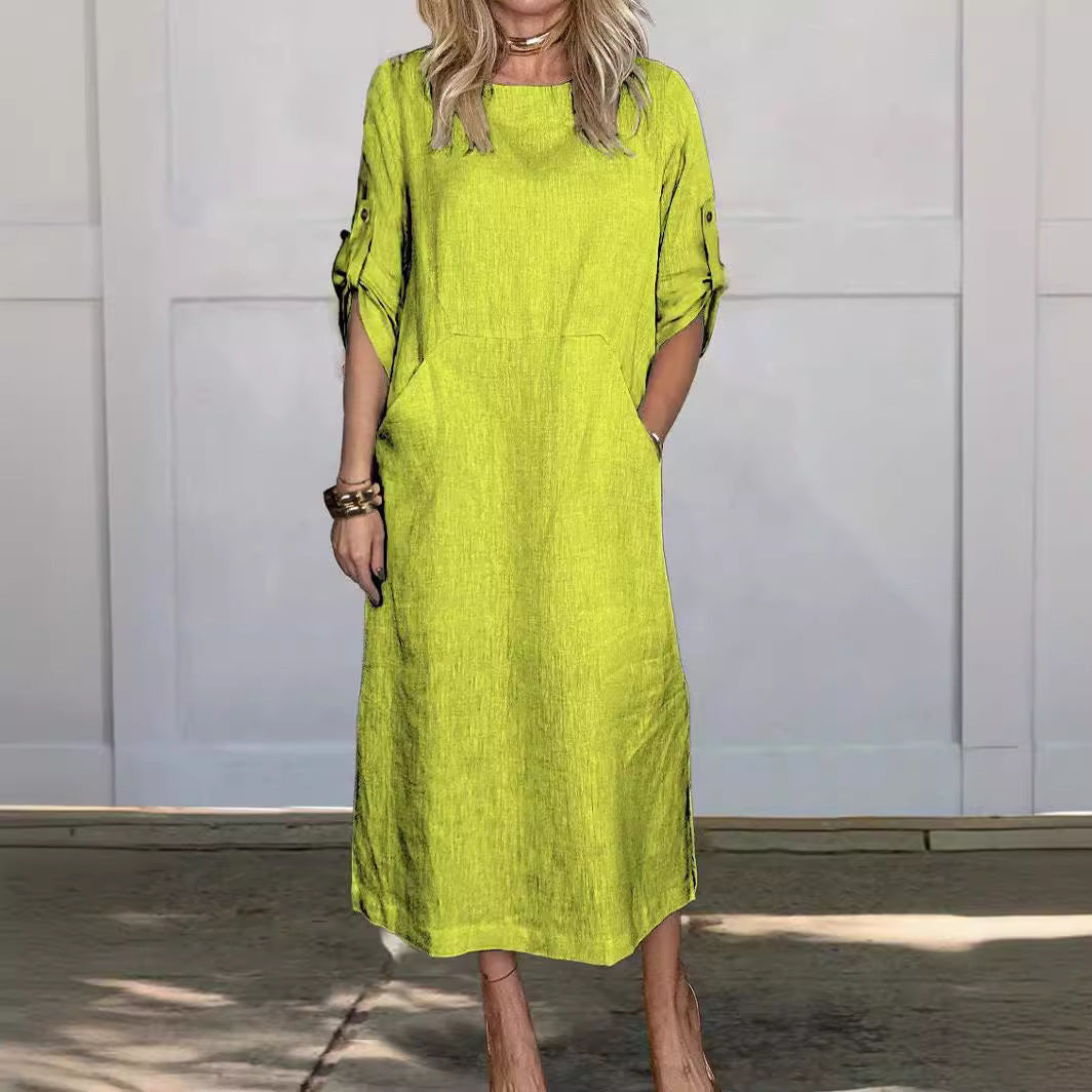 Dame afslappet linnedkjole med praktiske lommer Stilla