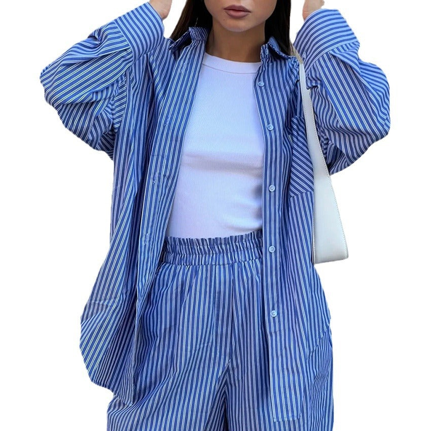 Dame afslappet oversized bluse i stribet design Stilla