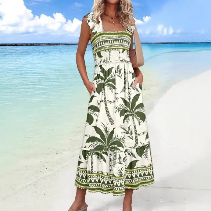 Bohemian Tropical Print Maxi-Kjole til Damer Stilla
