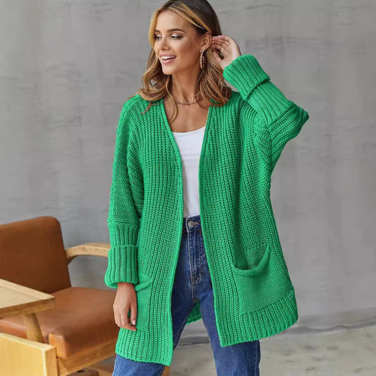 Femme Struktureret Åben Strikcardigan med Lomme detaljer Stilla