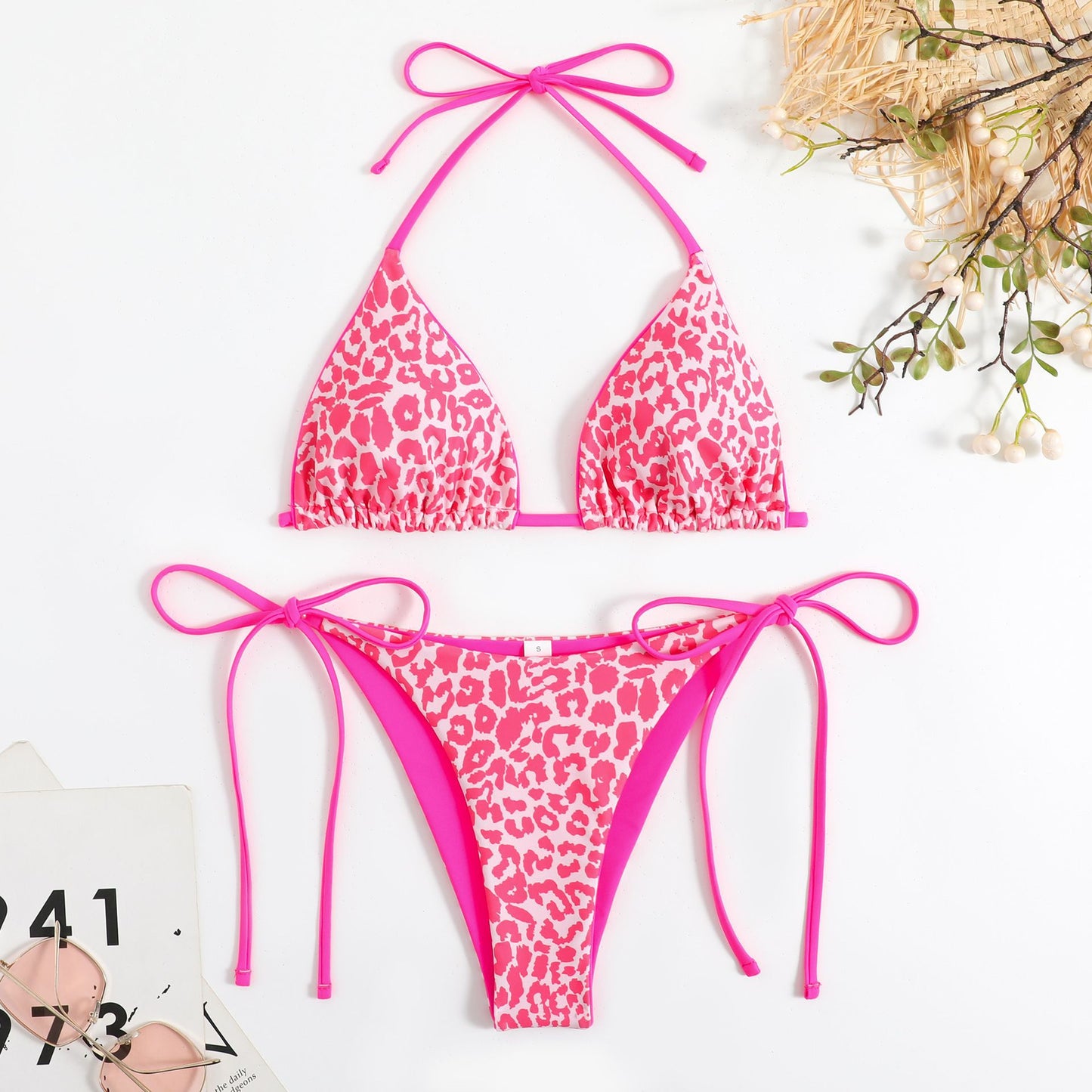 Dame Triangel-Bikini med dyreprint og justerbare bånd Stilla